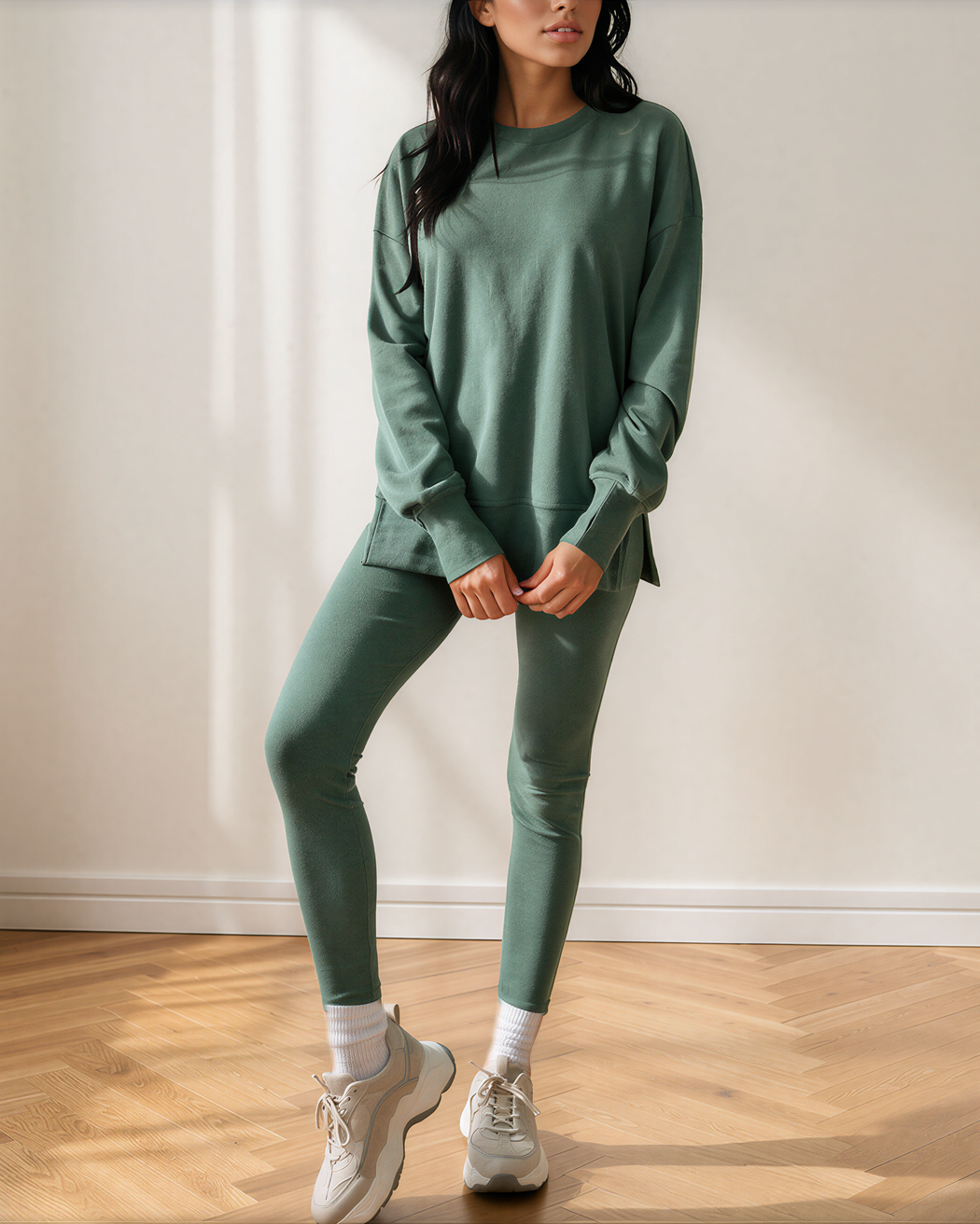 Remi Oversize Slit Sweatshirt Ribbed Leggings 2pcs Set