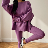 Remi Oversize Slit Sweatshirt Ribbed Leggings 2pcs Set