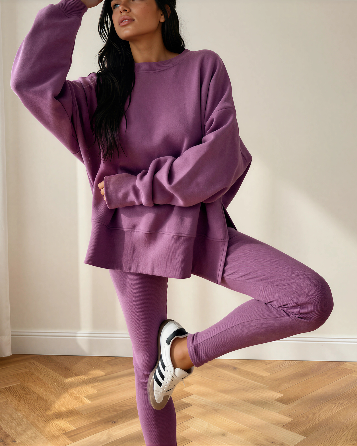 Remi Oversize Slit Sweatshirt Ribbed Leggings 2pcs Set