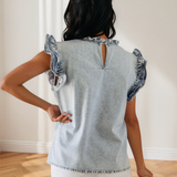 Hollis Pleated Detail Vintage Washed Denim Top