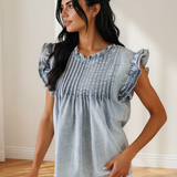 Hollis Pleated Detail Vintage Washed Denim Top