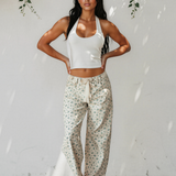 Aspen Grommet Knot Waist Floral Barrel Leg Jeans