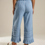 Frankie Ruffled Hem Wide Leg Chambray Pants