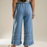 Frankie Ruffled Hem Wide Leg Chambray Pants