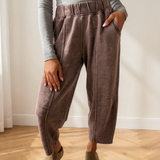 Lola Mineral Wash Seam Detail Elastic Waist Barrel Pants