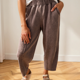 Lola Mineral Wash Seam Detail Elastic Waist Barrel Pants