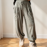 Fern Elastic Waist Drawstring Wide Leg Full Length Pants