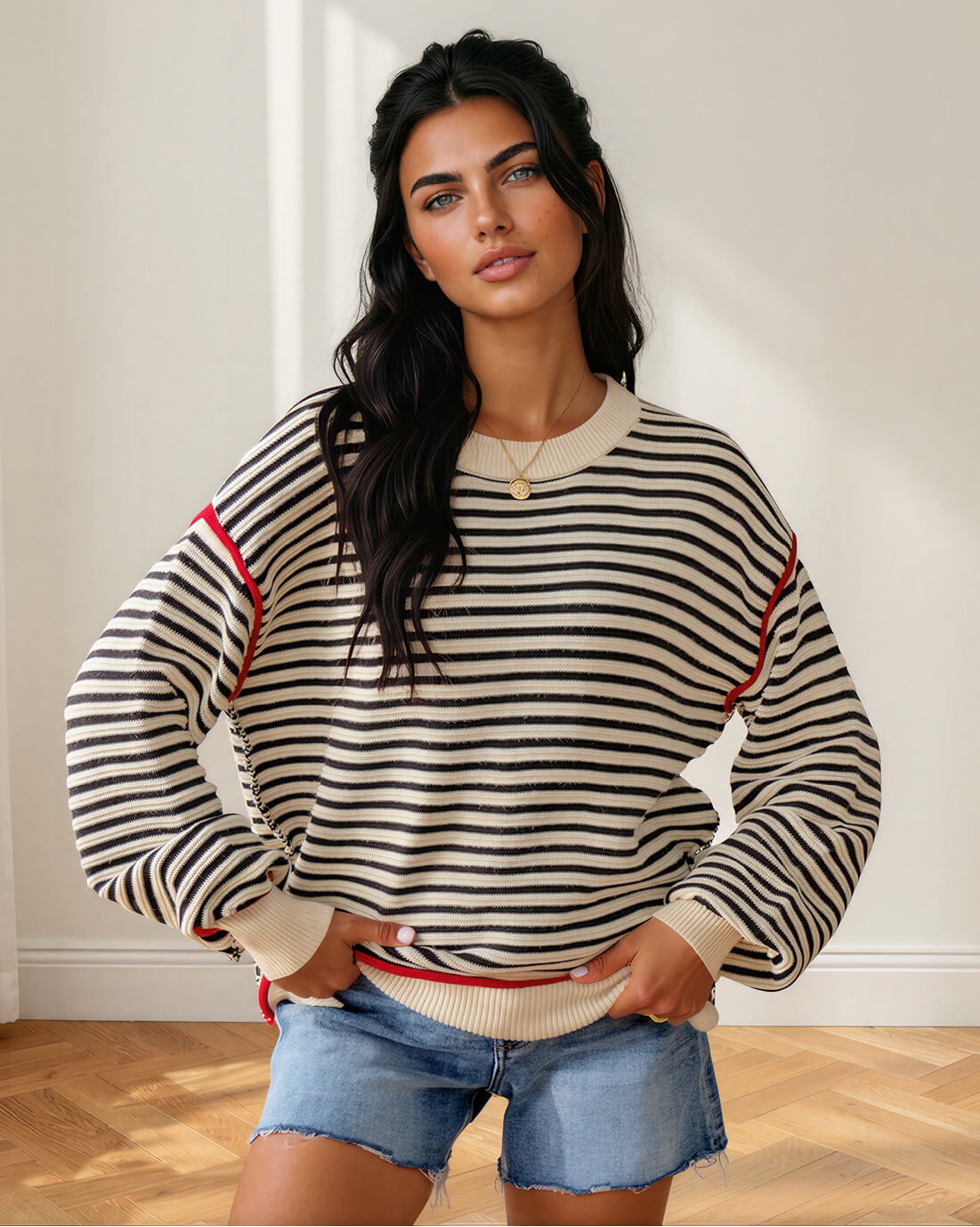 Elle Ribbed Trim Drop Shoulder Oversized Sweater