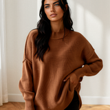 Jen Ribbed Knit Stand Neck Regular Fit Sweater
