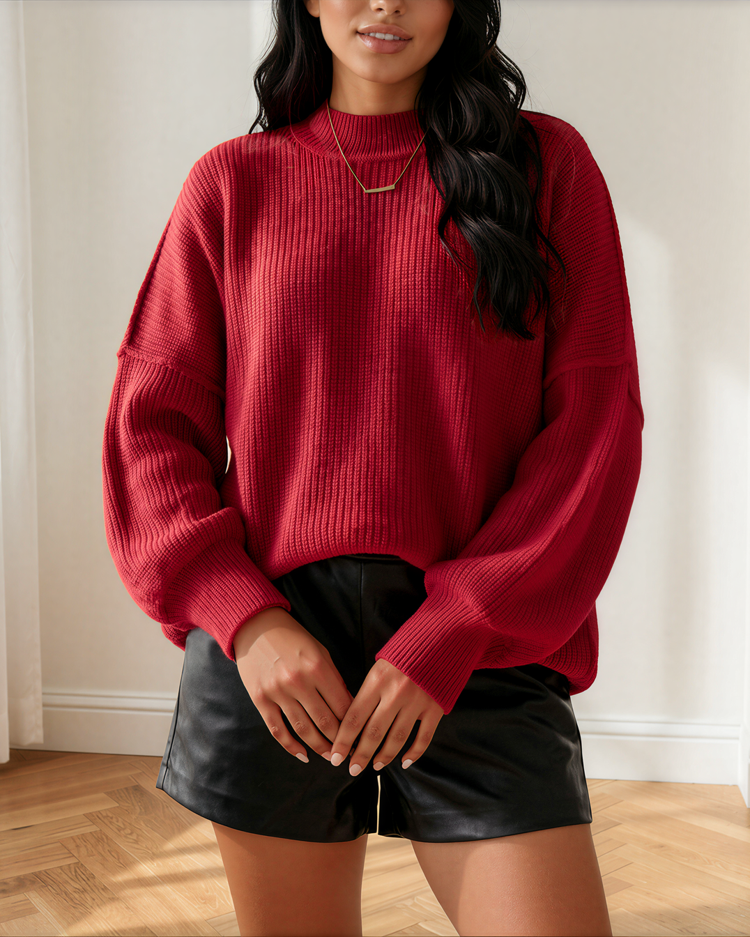 Jen Ribbed Knit Stand Neck Regular Fit Sweater