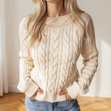 Mia Drop Shoulder Round Neck Cable Knit Sweater