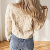 Mia Drop Shoulder Round Neck Cable Knit Sweater