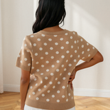 Eva Polka Dot Short Sleeve Button Down Sweater Cardigan