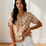 Eva Polka Dot Short Sleeve Button Down Sweater Cardigan