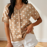 Eva Polka Dot Short Sleeve Button Down Sweater Cardigan