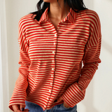 Amelia Striped Button Collar Long Sleeve Knit Cardigan