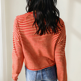 Amelia Striped Button Collar Long Sleeve Knit Cardigan