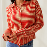 Amelia Striped Button Collar Long Sleeve Knit Cardigan