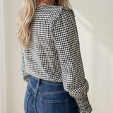 Ava Shirred Cuff Long Sleeve Round Neck Blouse