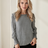 Ava Shirred Cuff Long Sleeve Round Neck Blouse