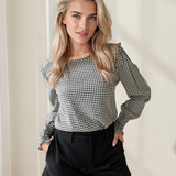 Ava Shirred Cuff Long Sleeve Round Neck Blouse