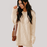 Cable Knit Drop Shoulder Loose Fit Sweater Dress