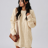 Cable Knit Drop Shoulder Loose Fit Sweater Dress