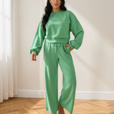 Miles Crop Pullover Drawstring Wide Leg Pants Set