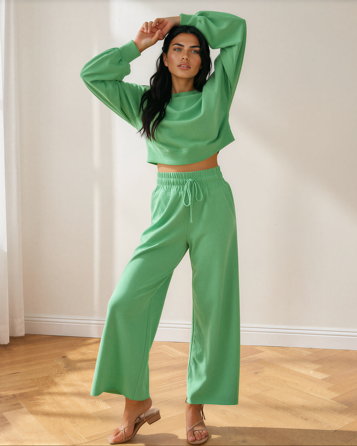 Miles Crop Pullover Drawstring Wide Leg Pants Set