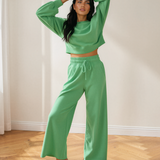 Miles Crop Pullover Drawstring Wide Leg Pants Set