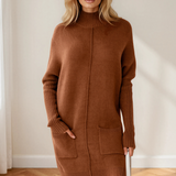 Ava Ribbed High Neck Center Seam Shift Sweater Dress