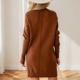 Ava Ribbed High Neck Center Seam Shift Sweater Dress
