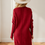 Ava Ribbed High Neck Center Seam Shift Sweater Dress