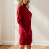 Ava Ribbed High Neck Center Seam Shift Sweater Dress