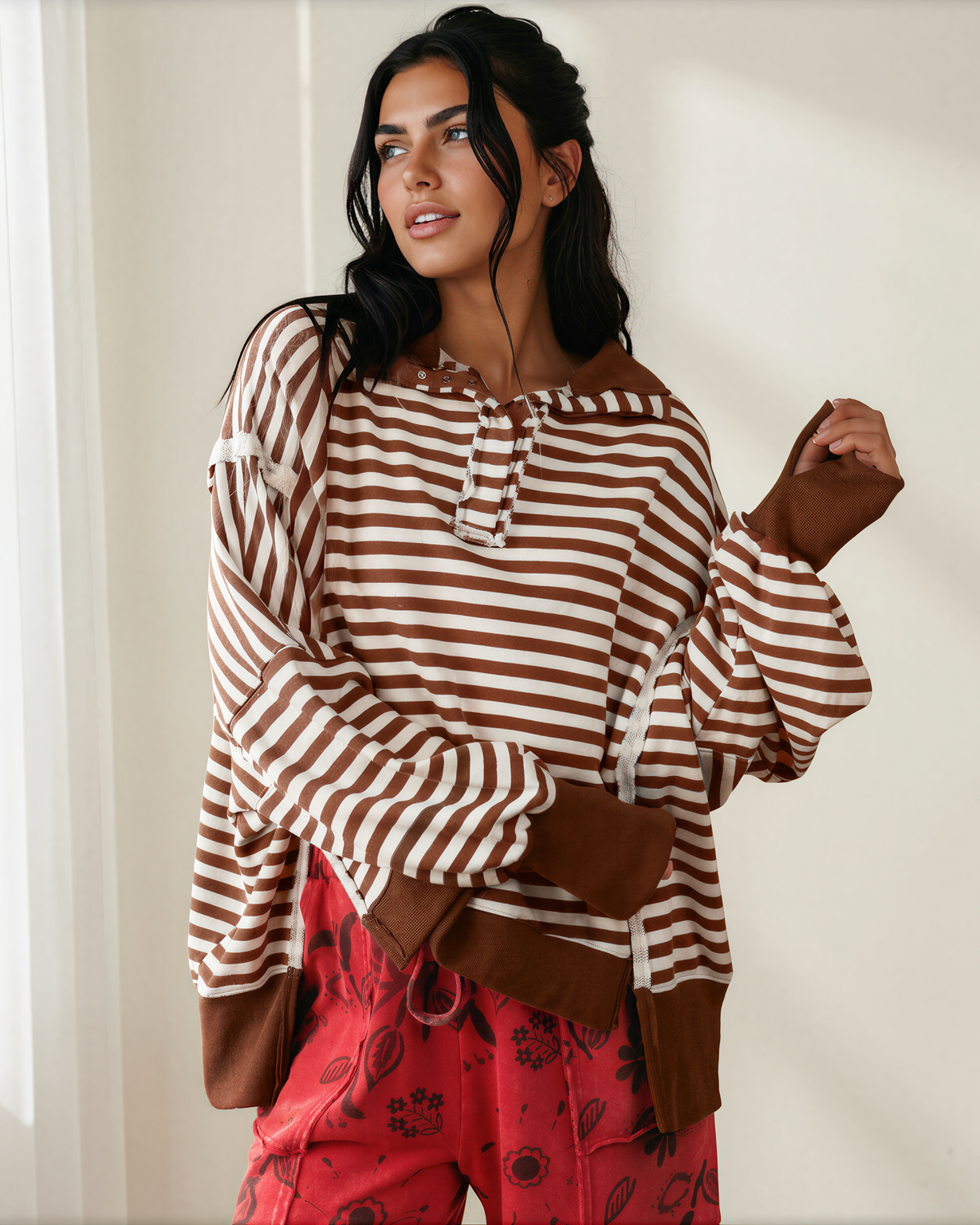 Hazel Raw Seam Split Hem Loose Pullover Sweatshirt