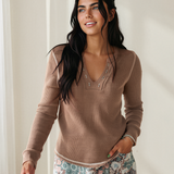 Lily V Neck Ribbed Stitched Detail Long Sleeve Top
