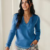 Lily V Neck Ribbed Stitched Detail Long Sleeve Top