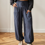 Fern Elastic Waist Drawstring Wide Leg Full Length Pants