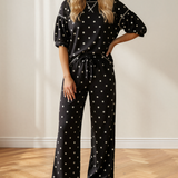Avery Polka Dot Pants Set | Wide Leg Two Piece Set | Black