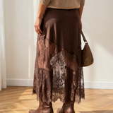 Naomi Lace Patchwork Hem Long Casual Shift Skirt