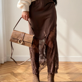 Naomi Lace Patchwork Hem Long Casual Shift Skirt