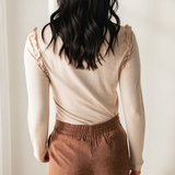 Phoebe Frill Detail Long Sleeve Top - Light Beige
