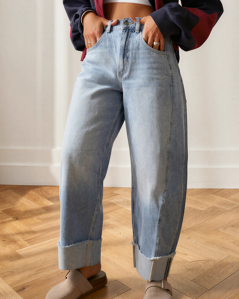 Brexley Raw Hem Turnup Loose Ankle-length Jeans