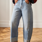 Brexley Raw Hem Turnup Loose Ankle-length Jeans