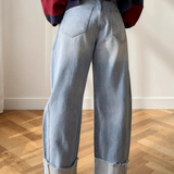 Brexley Raw Hem Turnup Loose Ankle-length Jeans