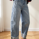 Brexley Raw Hem Turnup Loose Ankle-length Jeans