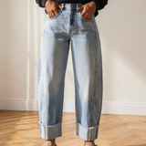 Brexley Raw Hem Turnup Loose Ankle-length Jeans