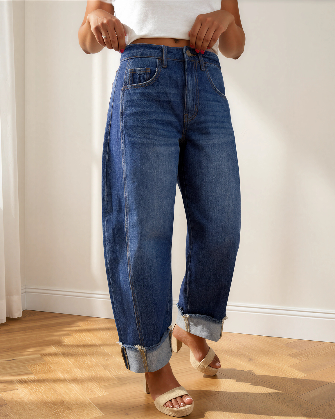 Brexley Raw Hem Turnup Loose Ankle-length Jeans