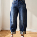 Brexley Raw Hem Turnup Loose Ankle-length Jeans