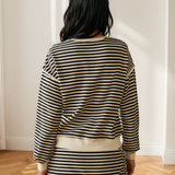 Melody Stripe Textured Drop Shoulder Pullover Top Drawstring Skort Set